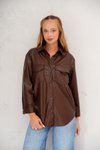Kahve Çift Cepli Oversize Suni Deri Gömlek