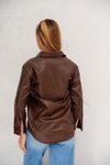 Kahve Çift Cepli Oversize Suni Deri Gömlek