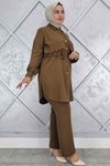Kahverengi Beli Bağcıklı İkili Tesettür Takım