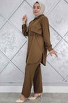 Kahverengi Beli Bağcıklı İkili Tesettür Takım