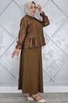 Kahverengi Büzgü Detaylı İkili Tesettür Takım