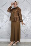 Kahverengi Büzgü Detaylı İkili Tesettür Takım