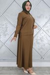 Kahverengi Büzgü Detaylı İkili Tesettür Takım