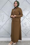 Kahverengi Büzgü Detaylı İkili Tesettür Takım