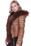 Kahverengi Hakiki Deri Kemerli Kürklü Ceket