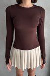 Kahverengi Modal Kumaş Parmak Geçirmeli Body