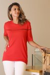 Red Short Sleeve Round Neck Knit Blouse