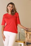 Kırmızı Kısa Kollu Sıfır Yaka Triko Bluz