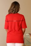 Kırmızı Kısa Kollu Sıfır Yaka Triko Bluz