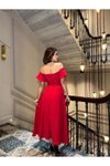 Kırmızı Uzun Off-shoulder Elbise