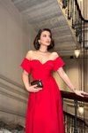 Kırmızı Uzun Off-shoulder Elbise