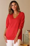 Kırmızı V Yaka Yarım Kollu Triko