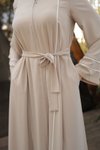 Krem Açık Bej Kol Ağzı Ve Önü Çift Biyeli Ferace