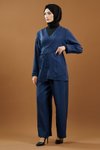 Lacivert Bağlamalı Kimono İkili Tesettür Takım