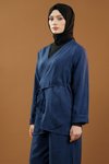 Lacivert Bağlamalı Kimono İkili Tesettür Takım