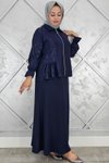 Lacivert Büzgü Detaylı İkili Tesettür Takım