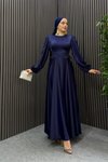 Lacivert Mira Tesettür Abiye Elbise