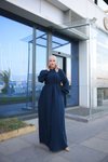 Lacivert Omuz Büzgülü Müslin Ferace