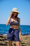 Lacivert Paraşüt Şortlu Etnik Desen Bralet Üst Bikini Takım