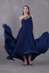 Lacivert Uzun Tek Omuz Askılı Tasarım Şifon Abiye Elbise