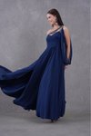 Lacivert Uzun Tek Omuz Askılı Tasarım Şifon Abiye Elbise