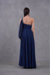 Lacivert Uzun Tek Omuz Askılı Tasarım Şifon Abiye Elbise