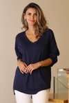 Lacivert V Yaka Yarım Kollu Triko