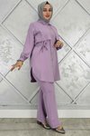 Lila Beli Bağcıklı İkili Tesettür Takım