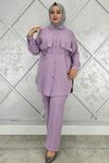 Lila Beli Bağcıklı İkili Tesettür Takım