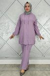 Lila Desen Kombinli İkili Tesettür Takım