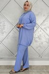 Mavi Desen Kombinli İkili Tesettür Takım
