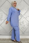 Mavi Desen Kombinli İkili Tesettür Takım