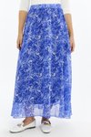 Mavi Uzun Çiçek Desenli Astarlı Şifon Dokuma Etek