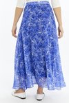 Mavi Uzun Çiçek Desenli Astarlı Şifon Dokuma Etek