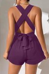 Mor Mürdüm Bağlamalı Mini Şort Tulum