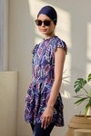 Mor Yarı Likralı Mendil Kol Fulya Yaprak Desenli Mayo