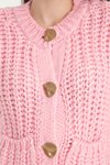 Pembe Bisiklet Yaka Yumuşak Dokulu Cepli Düğmeli Triko Yelek