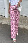 Pembe Çizgili Salaş Rahat Yüksek Bel Pantolon