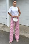 Pembe Çizgili Salaş Rahat Yüksek Bel Pantolon