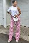 Pembe Çizgili Salaş Rahat Yüksek Bel Pantolon