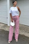 Pembe Çizgili Salaş Rahat Yüksek Bel Pantolon