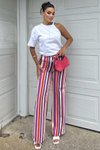 Renkli Çizgili Salaş Rahat Yüksek Bel Pantolon