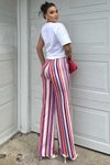 Renkli Çizgili Salaş Rahat Yüksek Bel Pantolon