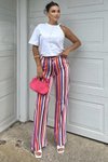 Renkli Çizgili Salaş Rahat Yüksek Bel Pantolon