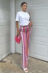 Renkli Çizgili Salaş Rahat Yüksek Bel Pantolon