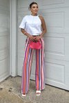 Renkli Çizgili Salaş Rahat Yüksek Bel Pantolon