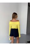 Sarı Çift Fermuarlı Madonna Yaka Triko Hırka
