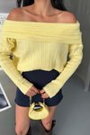 Yellow Thick Off-Shoulder Knit Sweater