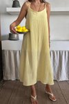 Sarı Midi Askılı İç Astarlı Ayarlanabilir Askı Salaş Elbise