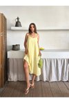 Sarı Midi Askılı İç Astarlı Ayarlanabilir Askı Salaş Elbise